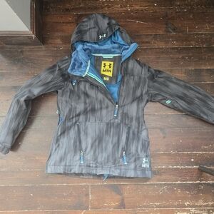 Under Armour Kids' Black/Gray Hooded Jacket with Blue Lining